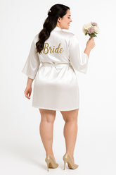 Elegant Plus Size "Bride" Satin Robe with Gold Accents